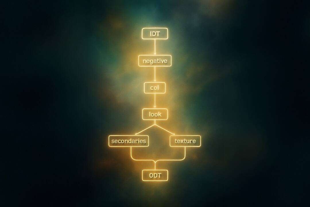 Color grading node tree and look development philosophy for professional post-production