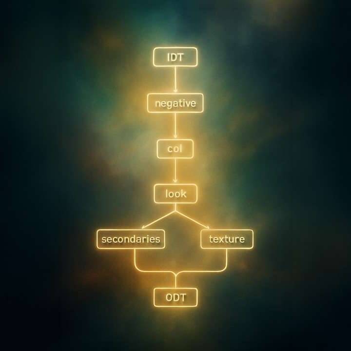 Color grading node tree and look development philosophy for professional post-production