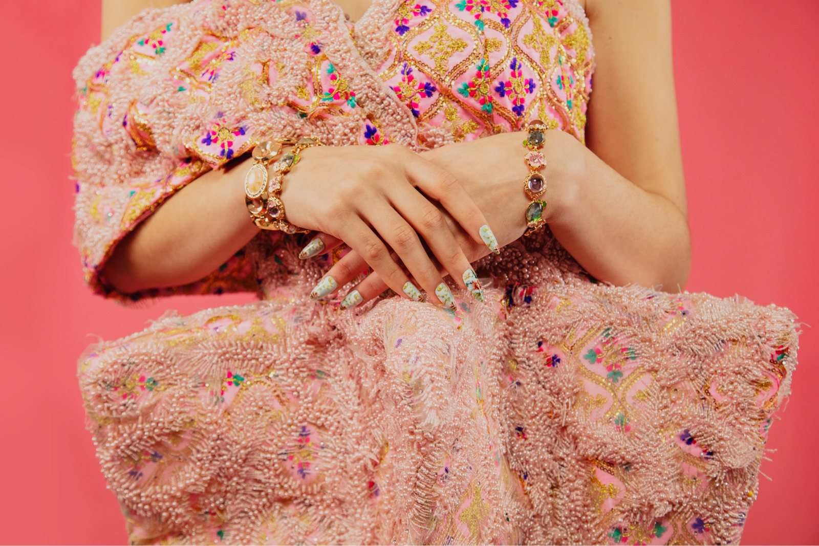 Fashion image detail showing color and texture work