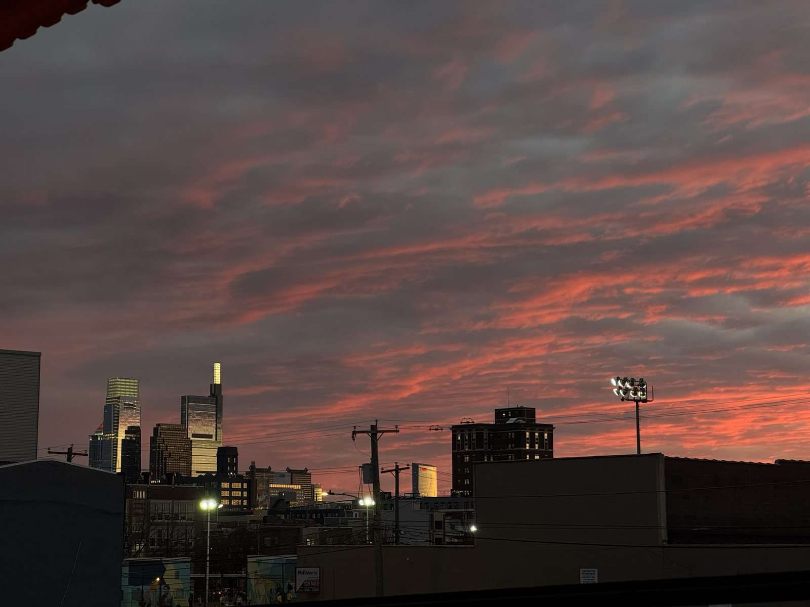 Philadelphia sunset seen from the studio